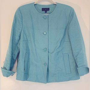 Talbots ~ Linen Blazer Jacket Petite Size 14 Teal